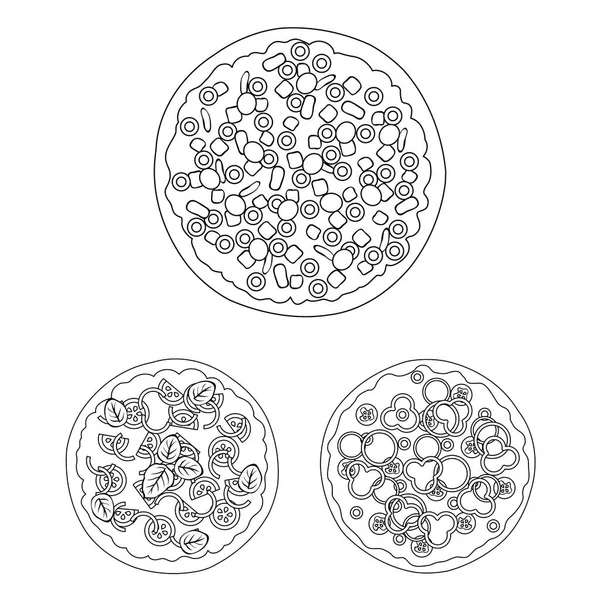 Diferentes iconos de contorno de pizza en la colección de conjuntos para design.Pizza alimento vector símbolo stock web ilustración . — Vector de stock