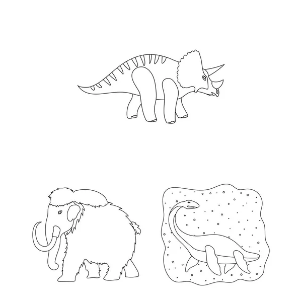Diferentes dinossauros delineiam ícones na coleção de conjuntos para design. Ilustração pré-histórica da teia do símbolo do vetor animal . —  Vetores de Stock