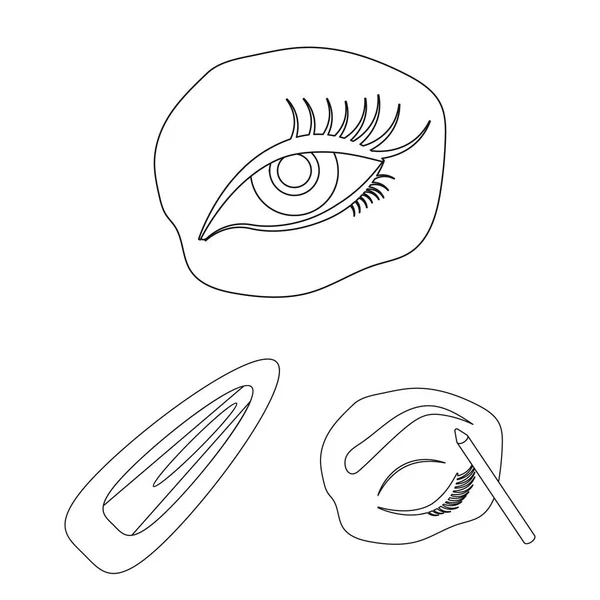 Makeup och kosmetika disposition ikoner i set samling för design. Makeup och utrustning vektor symbol lager web illustration. — Stock vektor