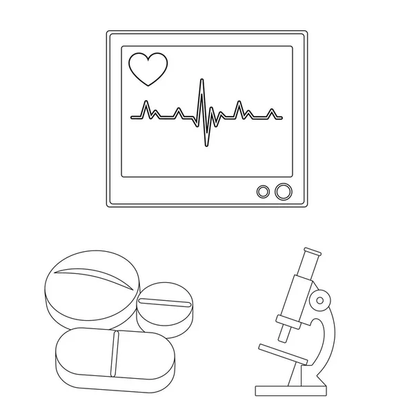 Ιατρική και θεραπεία περίγραμμα εικονίδια στη συλλογή σετ για σχεδιασμό. Ιατρική και εξοπλισμός σύμβολο μετοχής web εικονογράφηση διάνυσμα. — Διανυσματικό Αρχείο