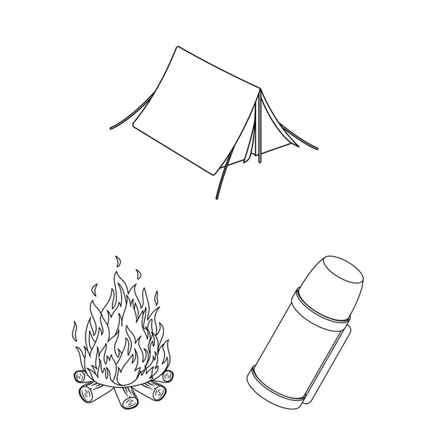 Diferentes tipos de carpas esbozan iconos en la colección de conjuntos para el diseño. Refugio temporal y vivienda vector símbolo stock web ilustración . — Vector de stock