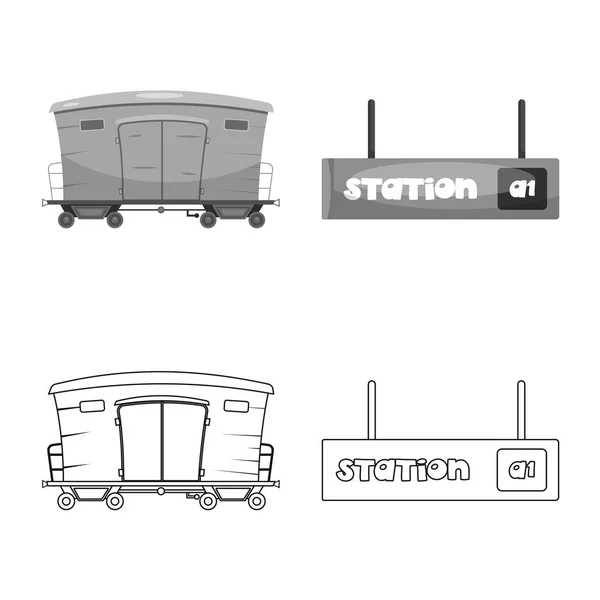 Ilustração vetorial do logotipo do trem e da estação. Conjunto de ícone de vetor de trem e bilhete para estoque . —  Vetores de Stock