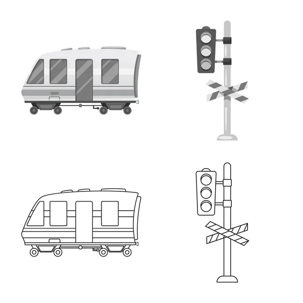 Illustrazione vettoriale del simbolo del treno e della stazione. Raccolta dell'icona del treno e del vettore dei biglietti per le scorte . — Vettoriale Stock