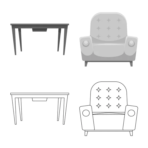 Diseño vectorial de muebles y letrero de apartamento. Colección de muebles y casa símbolo de stock para la web . — Vector de stock