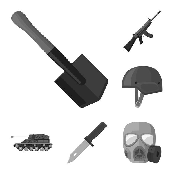 Army and armament monochrome icons in set collection for design. Weapons and equipment vector symbol stock web illustration.