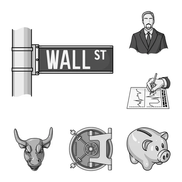 Geld en Financiën zwart-wit pictogrammen in set collectie voor design. Bedrijfs- en succes vector symbool voorraad web illustratie. — Stockvector