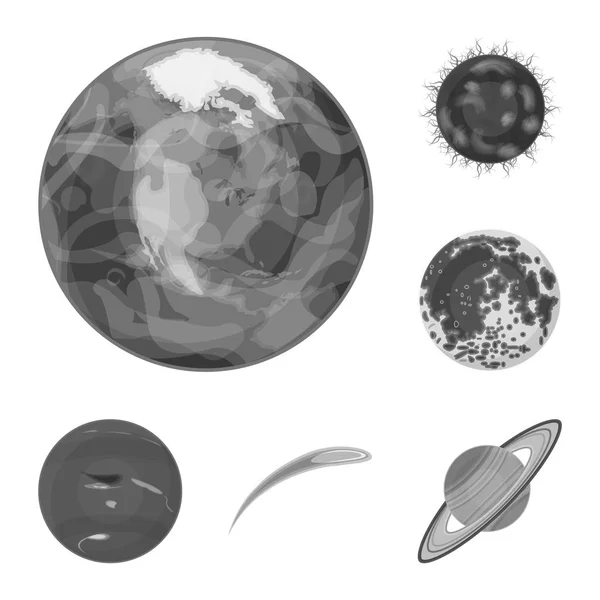 Planetas del sistema solar iconos monocromáticos en la colección de conjuntos para el diseño. Cosmos y astronomía vector símbolo stock web ilustración . — Archivo Imágenes Vectoriales