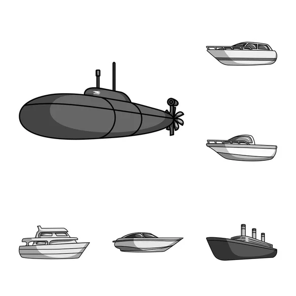 Víz- és tengeri közlekedés monokróm ikonok beállítása gyűjtemény a design. Csónakok és hajók különböző szimbólum állomány honlap illusztráció vektor. — Stock Vector