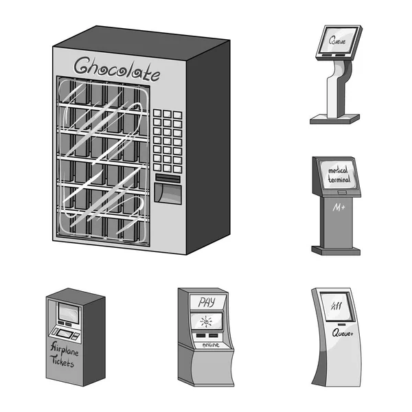 Variedad de terminales de iconos monocromáticos en la colección de conjuntos para el diseño. ATM y dispositivo de comercio vector símbolo stock web ilustración . — Vector de stock