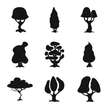 Ağaç ve doğa simgesi yalıtılmış nesne. Web için ağaç ve taç hisse senedi simgesi kümesi.