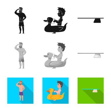 Havuzu ve yüzme simge vektör Illustration. Havuzu ve etkinlik hisse senedi vektör çizim topluluğu.