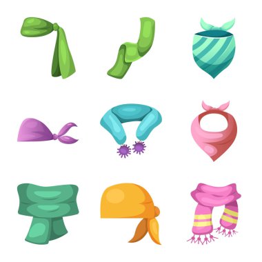 Bir eşarp ve şal işaret illüstrasyon vektör. Web için hisse senedi sembolü eşarp ve aksesuar koleksiyonu.