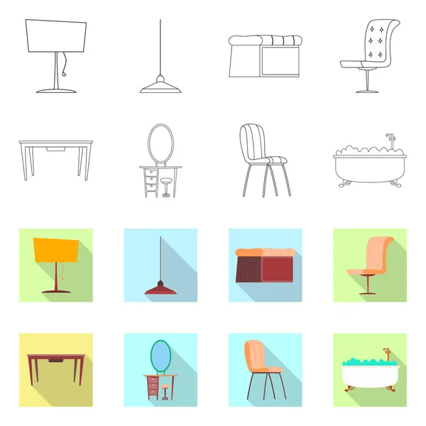 Vektor Illustration von Möbeln und Wohnung Symbol. Set von Möbeln und Hausrat Vektor Illustration. — Stockvektor