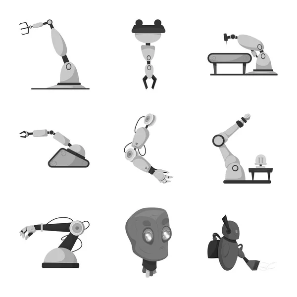 Vektorillustration av roboten och fabriken symbol. Samling av roboten och utrymme lager vektorillustration. — Stock vektor