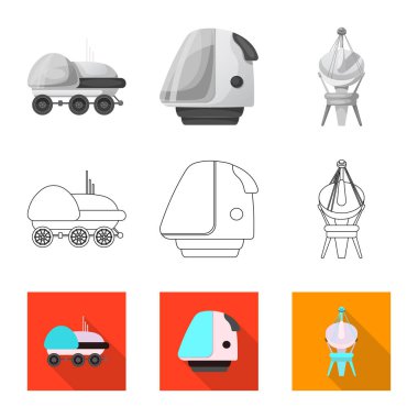 Mars ve uzay simge vektör Illustration. Mars ve hisse senedi için gezegen vektör simge kümesi.