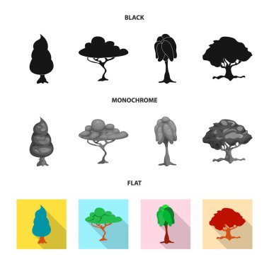 Ağaç ve doğa işareti vektör Illustration. Hisse senedi için ağaç ve taç vektör simge topluluğu.
