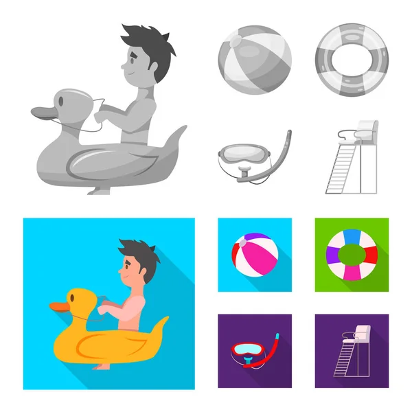 Векторні ілюстрації басейну та піктограми плавання. Збірка символів басейну та активності для Інтернету . — стоковий вектор
