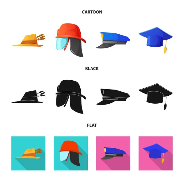 帽子とキャップのシンボルのベクター デザイン。Web の帽子とアクセサリーのストック シンボルのコレクション. — ストックベクタ
