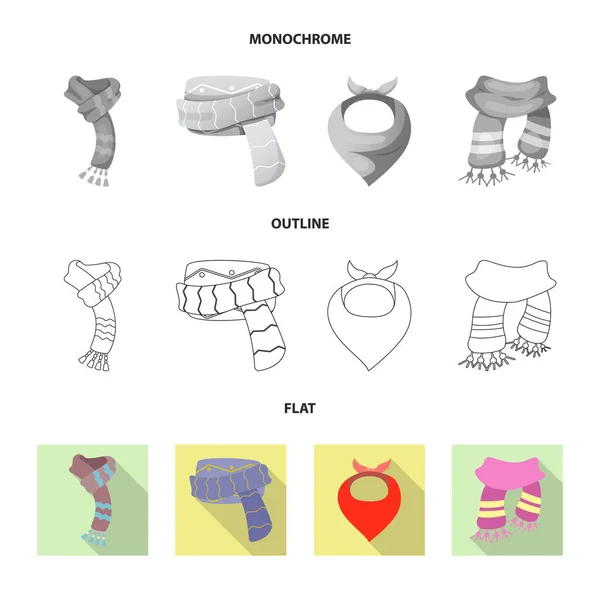 Векторная иллюстрация иконы шарфа и платка. Коллекция векторных иллюстраций шарфов и аксессуаров . — стоковый вектор
