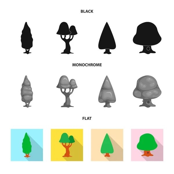 Ilustración vectorial de árbol y signo de la naturaleza. Conjunto de árbol y corona icono vectorial para stock . — Vector de stock