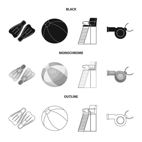 Conception vectorielle de piscine et logo de natation. Ensemble d'illustration vectorielle de stock et d'activité . — Image vectorielle