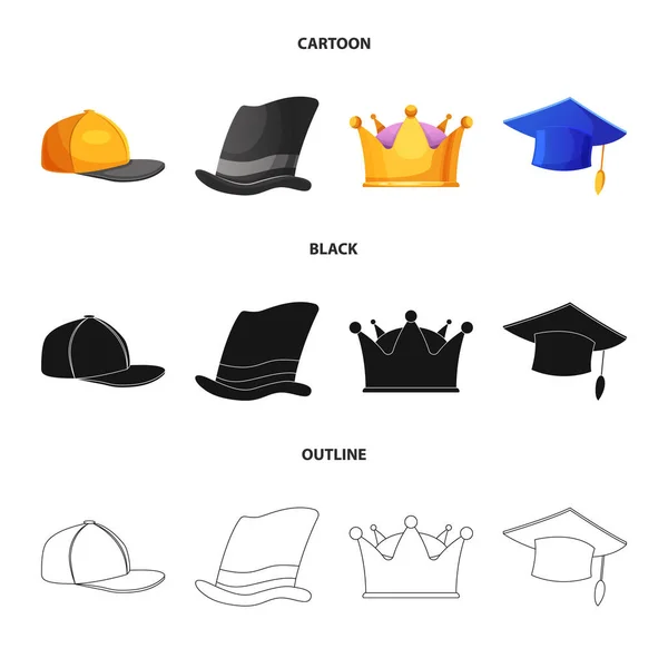 Objeto isolado de chapelaria e logotipo da tampa. Conjunto de chapéus e acessórios ilustração vetorial . —  Vetores de Stock