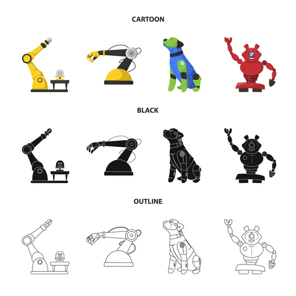 Diseño vectorial de robot y símbolo de fábrica. Conjunto de robot y vector espacial icono para stock . — Vector de stock