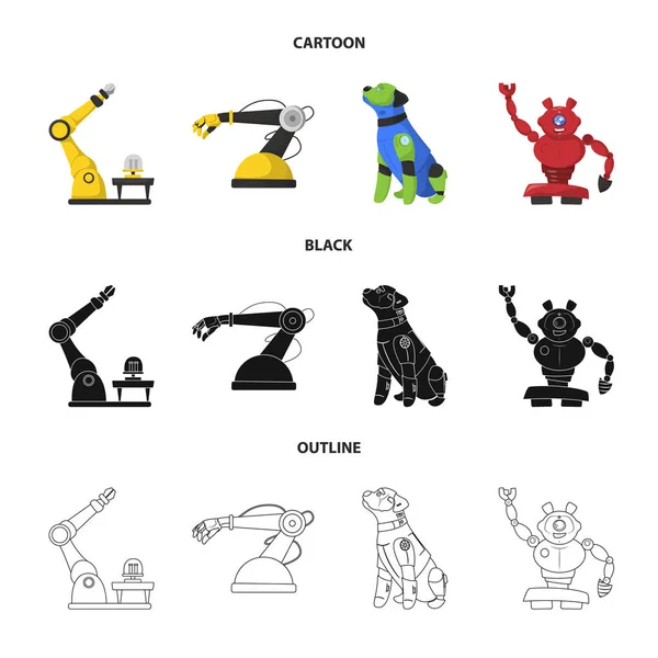 Projeto vetorial de robô e símbolo de fábrica. Conjunto de robô e vetor de espaço ícone para estoque . —  Vetores de Stock
