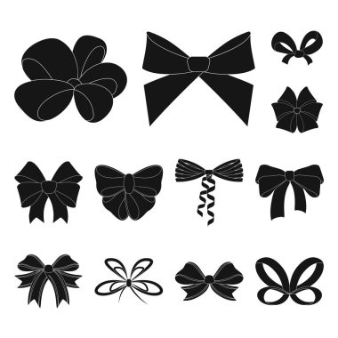 Çok renkli yay set koleksiyonu tasarım için simgeler siyah. Dekorasyon vektör simge stok web çizim için yay.