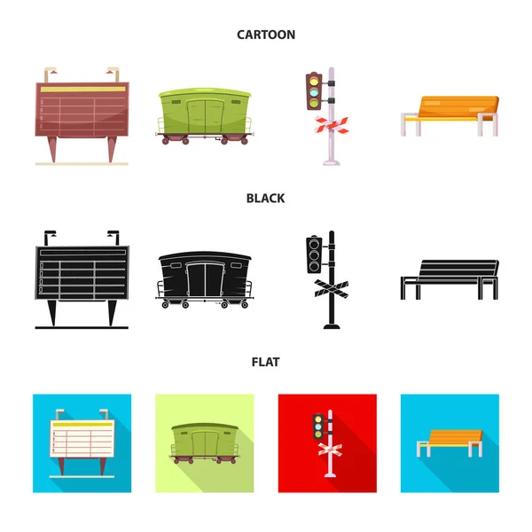 Oggetto isolato di icona treno e stazione. Raccolta dell'illustrazione dei vettori ferroviari e dei biglietti . — Vettoriale Stock
