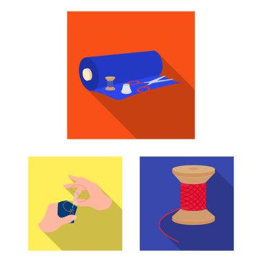 Atelier ve ekipman düz simgeler set koleksiyonu tasarım için. Dikiş dış giyim vektör simge stok web şekil.