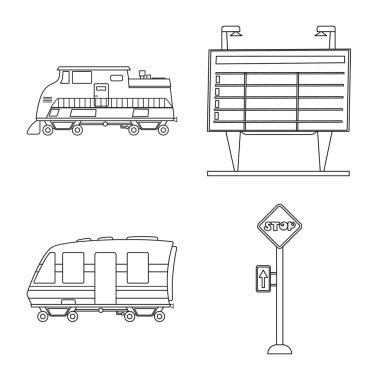 Tren ve İstasyonu simge vektör Illustration. Tren ve bilet hisse senedi vektör çizim topluluğu.
