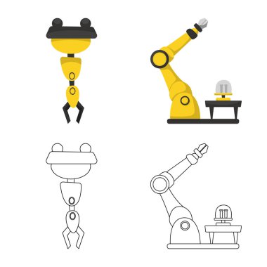 Robot ve fabrika simge vektör Illustration. Robot ve uzay hisse senedi vektör çizim topluluğu.