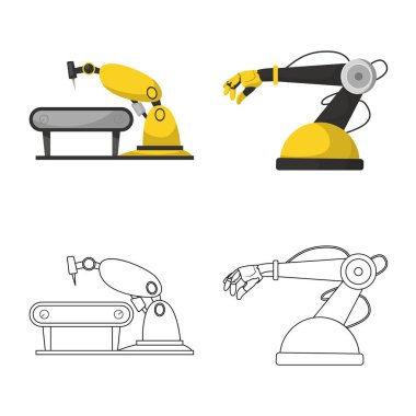 Robot ve fabrika logo vektör tasarımı. Robot ve uzay hisse senedi vektör çizim topluluğu.