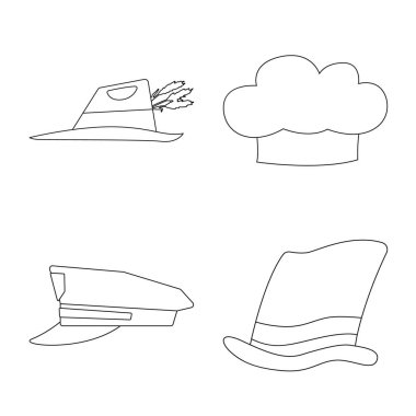 Şapkalar ve kap simgesi yalıtılmış nesne. Şapkalar ve aksesuar hisse senedi vektör çizim koleksiyonu.