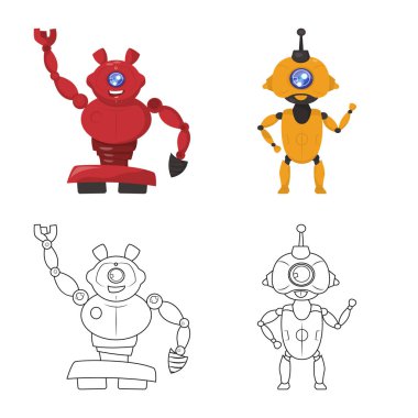 Robot ve fabrika simge vektör Illustration. Web için robot ve uzay hisse senedi simgesi kümesi.