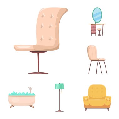 Mobilya ve daire simgesi yalıtılmış nesne. Mobilya ve hisse senedi için ev vektör simge kümesi.