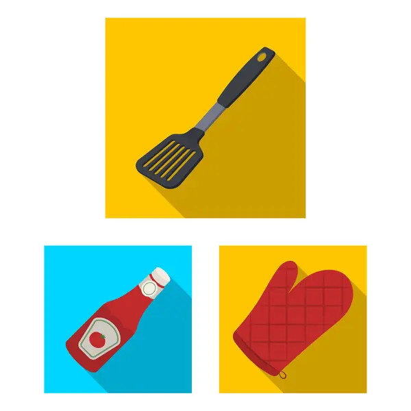 Barbacoa y equipamiento iconos planos en set colección para diseño. Picnic y comida frita vector símbolo stock web ilustración . — Vector de stock