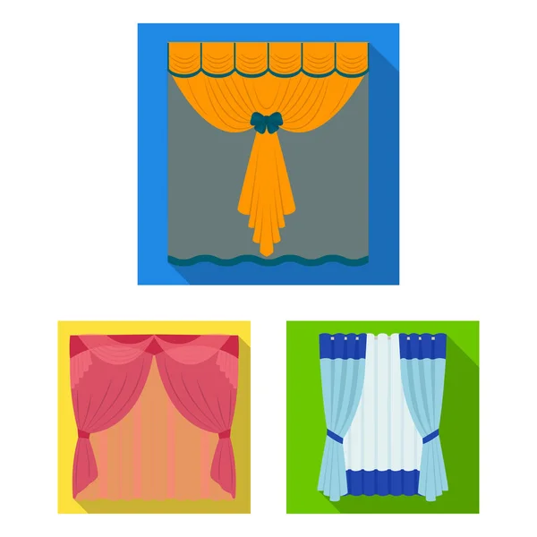 Berbagai jenis tirai ikon datar dalam koleksi set untuk desain. Tirai dan lambrequins vektor simbol gambar web stok . - Stok Vektor