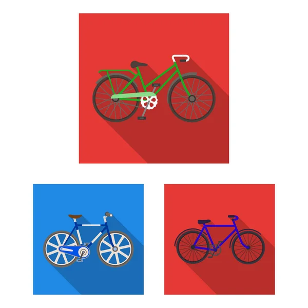 Różnych rowerów płaski ikony w kolekcja zestaw do projektowania. Rodzaj transportu wektor symbol akcji web ilustracja. — Wektor stockowy