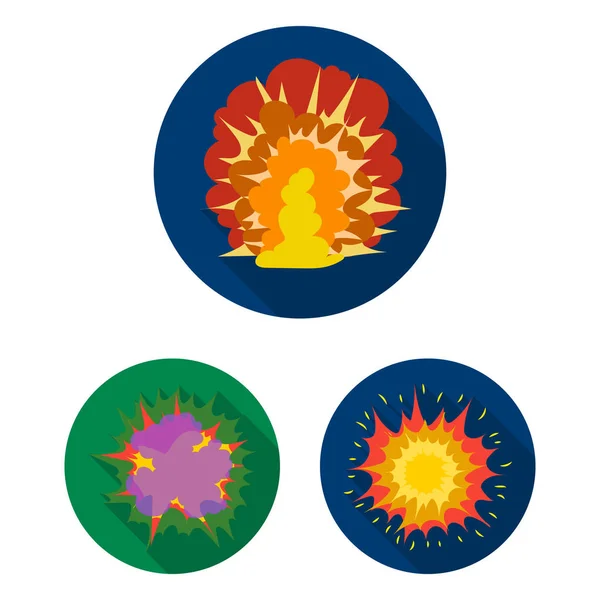 Různé výbuchy ploché ikony v nastavení kolekce pro design. Flash a plamen symbol akcií webové vektorové ilustrace. — Stockový vektor