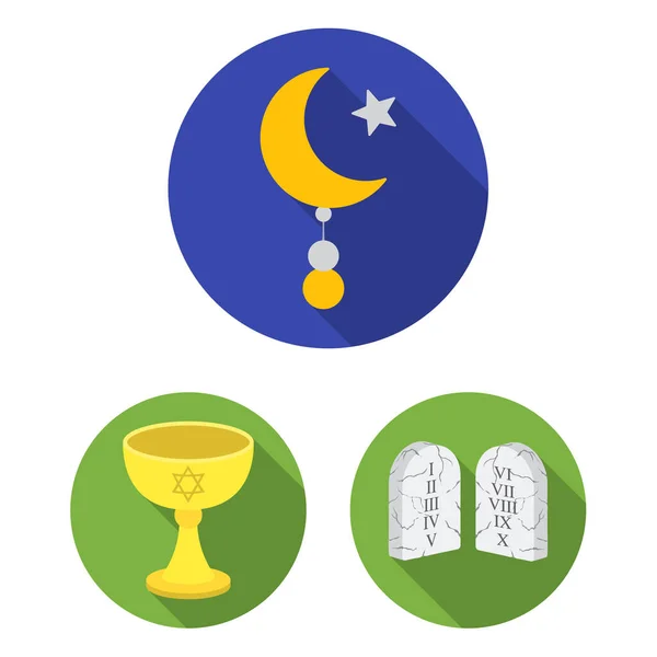 Religion and belief flat icons in set collection for design. Accessories, prayer vector symbol stock web illustration. — Stock Vector