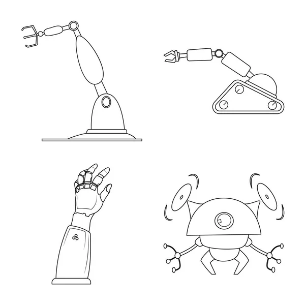 Geïsoleerde object van robot en fabriek symbool. Verzameling van vector-pictogram voor robot en ruimte voor voorraad. — Stockvector