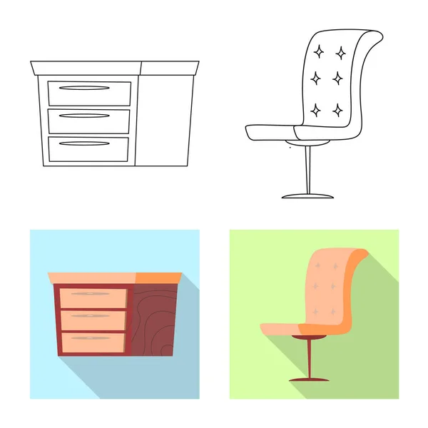 Illustration vectorielle des meubles et du symbole de l'appartement. Collection de meubles et illustration vectorielle de stock de maison . — Image vectorielle