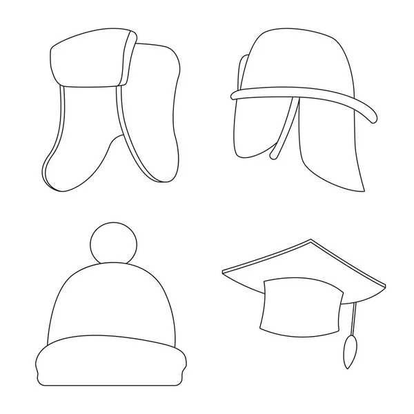 Векторна ілюстрація піктограми головного убору та шапки. Набір значків головного убору та аксесуарів для запасів . — стоковий вектор