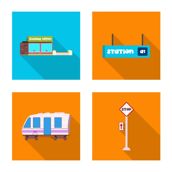 Ilustración vectorial del logotipo del tren y la estación. Conjunto de tren y billete símbolo de stock para web . — Archivo Imágenes Vectoriales