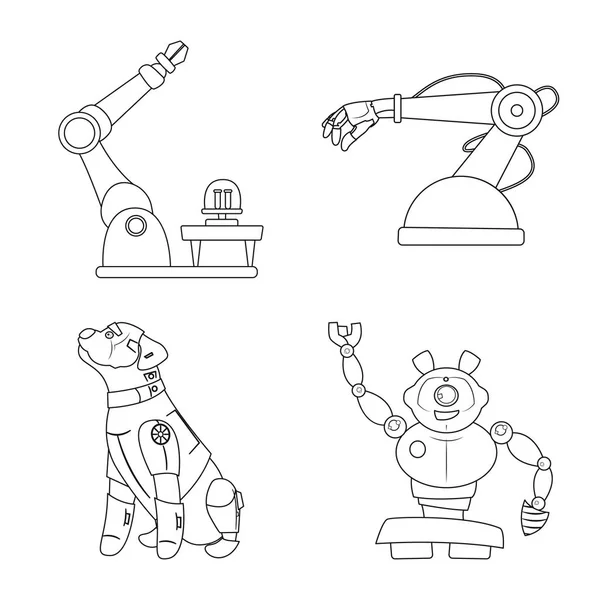 Vector ontwerp van robot en fabriek logo. Set van robot en ruimtevaart voorraad vectorillustratie. — Stockvector