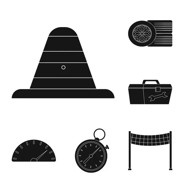 Vektor-Illustration von Auto und Rallye-Logo. Set von Auto und Rennvektorsymbol für Lager. — Stockvektor
