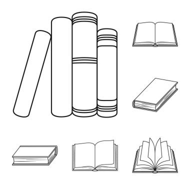 Kitap set koleksiyonu tasarım için anahat simgelerini bağlı. Basılı ürünler sembol stok web illüstrasyon vektör.