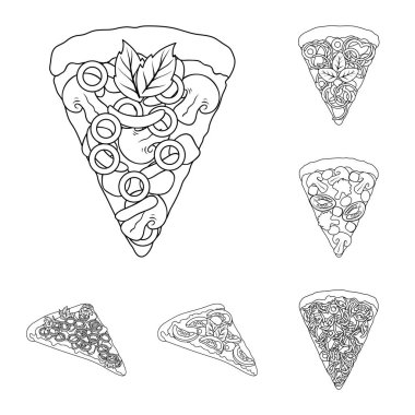 Set koleksiyonu tasarım için farklı pizza anahat simgeleri. Pizza yemek vektör simge stok web çizim.